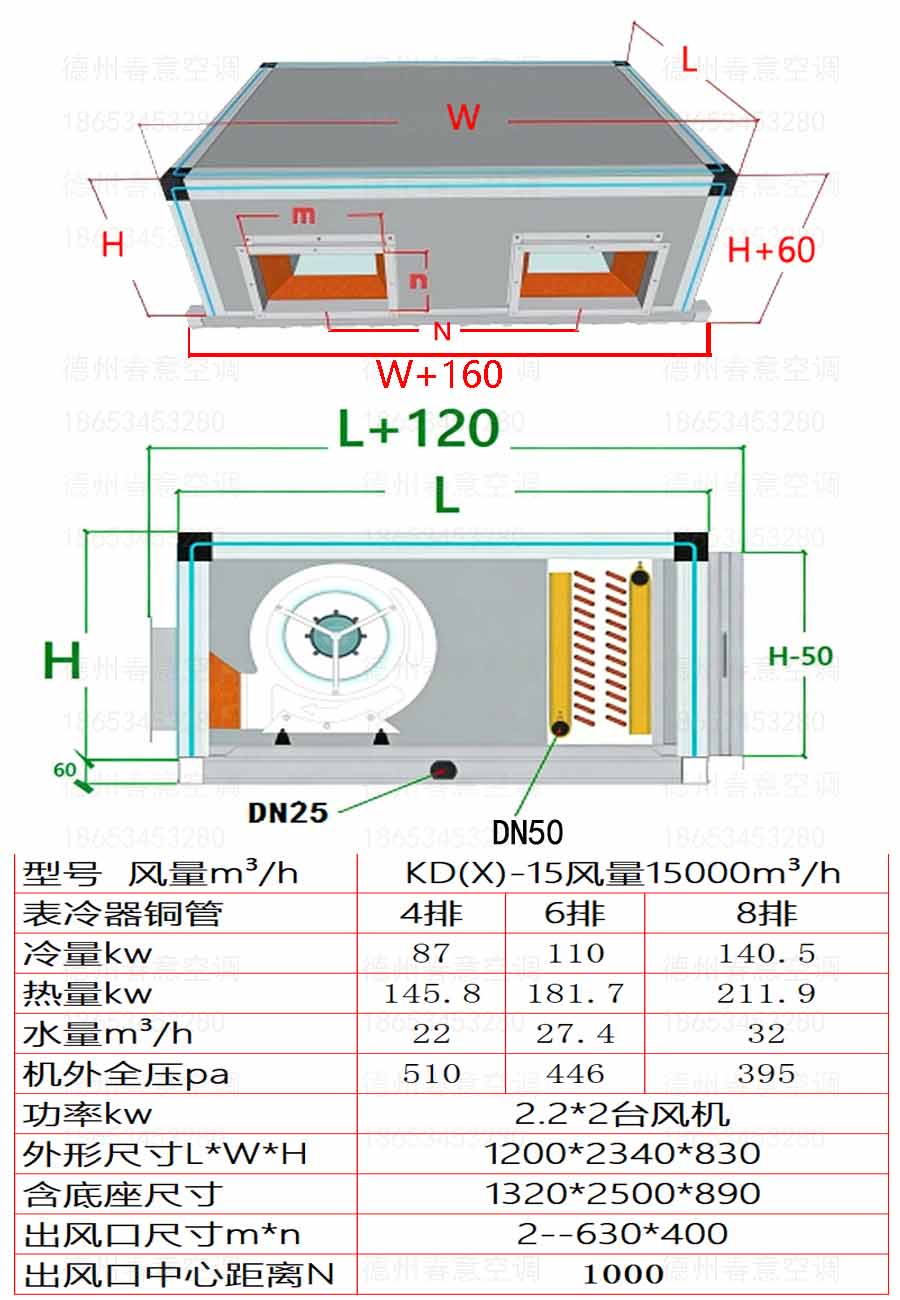 辽宁新风空调机组选型参数尺寸表
